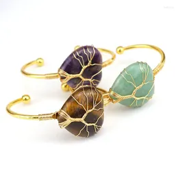 Bangle Handmade Copper Wire Wrapped Heart Shape Tree Of Life & Bracelet Semi-precious Stones Natural Rock Crystal Cuff Bracelets