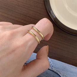 Cluster Rings Gold Plated Double Layer Smooth Geometric Cuff Finger For Women Girl Punk Jewellery Lady Gift Party Anillos Mujer Jz709