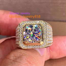 Ring Choucong Unique Jewellery Wedding Rings Real Sterling Sier Round Cut Moissanite CZ Diamond Gemstones Male Eternity Men Engagement Band