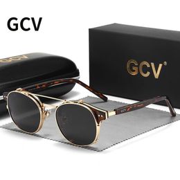 GCV Double Layer Removable Lens Sunglasses The Blu-Ray Glasses Acetate Gothic Retro Steampunk Polarised Men Women Sunglesses 231228