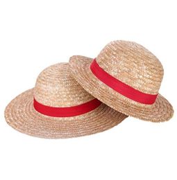 Boy Girl One Piece Cap Straw Hat Neck String Luffy Flat Hats Cosplay Japanese Cartoon Props Kid Red Stripe Beh Wide Brim2986952