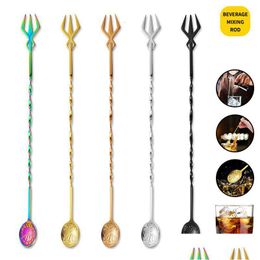 Bar Tools 5Pcs Spiral Handle Stainless Steel Cocktail Spoon Bartender Wine Whisky Stirring Rod Muddlers Kitchen Barware Accessories D Dhz7T