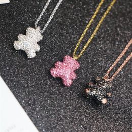 Fashion 3D Bear Pendant Necklace Designer Cubic Zirconia Copper Clavicular Chain Top Quality Jewellery Gift J1102 for Women228r