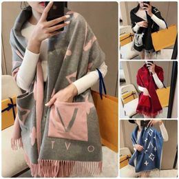 30% OFF scarf New Women's Cashmere Scarf Fashion Foreign Trade Shawl Dual purpose Pocket Double sided Jacquard Warm Neck