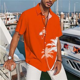 Men's Casual Shirts 2024 Shirt For Man Hawaiian Beach Summer Lapel Button Coconut Tree Print Short Sleeve Vacation Clothing