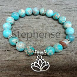 MG0707 Natural Blue Regalite Stone Bracelet Lotus Flower Charm Yoga Bracelet Fashion New Design Women's Energy Bracelet Shipp316e