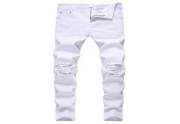 GODLIKEU White Men039s Ripped Tapered Leg Jeans Distressed Knee Holes Slim Fit Denim Pants Jeans Pour Hommes311T9605902