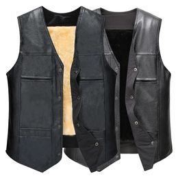 Men's Motorcycle Vest V Neck Sleeveless Faux Leather Jacket Windproof Warm Waistcoat Coat 231227