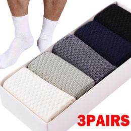 Women Socks 3Pairs Men's Bamboo Fibre Harajuku Retro Breathable Business Man Cotton Black Long Sock Deodorant Set Size 38-46