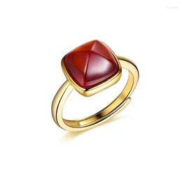 Cluster Rings Natural Garnet Ring 925 Silver Plated 18K Yelllow Sugar Loaf Gemstone With Certificate