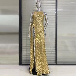 Casual Dresses Sparkly Mirror Surface Women Sexy Bodycon Floor-Length Dress Elegant Evening Party Celebration Fashion Arrival 2023