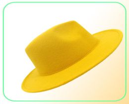 Fashion Yellow Blue Patchwork Wool Felt Fedora Hats for Men Women 2 Tone Hat Different Color Dress Hat Panama Jazz Trilby Cap7692139