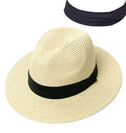 Summer Hat Women Panama Straw Hat Fedora Beach Vacation Wide Brim Visor Casual Summer Sun Hats for Women5311157