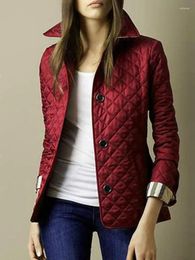 Women's Trench Coats Quilted Coat Winter Jacket Women Turn-down Collar Jackets For Elegance Office Lady Single-breasted Warmth Streetwear