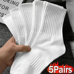 Women Socks 1/5pairs Thicken Cotton Men's Solid Bottom Terry Long Black White Sport Male Breathable Casual Calcetines