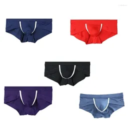 Underpants Mens Sexy Low Rise Trunks Underwear Panties Short Leg Micro Briefs Striped Bulge Breathable Thongs 37JB