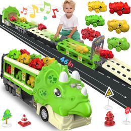 Toddler Car Toys for Birthday Christmas Gifts Foldable Ejection Race Track Dinosaur Toy Trucks w Sound 6 Dino a 231228