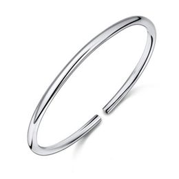 Classical Simple Fashion 925 Sterling Silver Smooth Cuff Bracelets & Bangles Pulseras Valentine's Day Present 2105072793