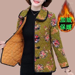 Women's Trench Coats 2023 Autumn Winter With Velvet Cotton-padded Jacket Women 50 And 60 Years Old Mid-Aged Mother Floral Warm Parkas Coat