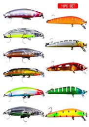 11PcsSet 95mm 95g 6 Hook Minnow Fishing Lure Plastic Bassbait Hooks Artificial Bass Crankbait Tackle8362426