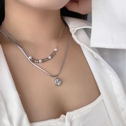 2024 DESIGNERS Colourless and Personalised titanium steel bamboo pendant double-layer necklace niche design fashionable multi-layer collarbone chain trend