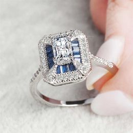 Wedding 14K Gold Jewellery Square Sapphire Ring for Women Peridot Anillos blue topaz Gemstone Bizuteria Diamond Jewellery Rings264U