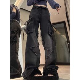 American Oversized Retro Five Pointed Star Jeans Autumn High Street Hiphop Design Loose Straight Slim Wide Leg Trousers