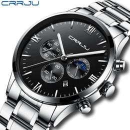 Relogio Masculino CRRJU Men Luxury Full Steel Watches Fashion Sport Quartz Military Dress Watch Male Luminous Waterproof Clock2457