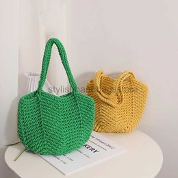 Shoulder Bags Vintage Weaving Bag Ladies Shopping Korean Style Knitting Handbags Casual Soft Elegant Bucket for Seaside Vacationstylishhandbagsstore