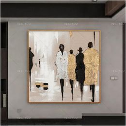 Paintings Handmade Abstract Pedestrian Art Oil Painting On Canvas Modern Paintings For Living Room Decor Pictures 210310 Drop Delivery Dh9L0