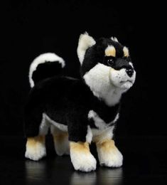 28cm Shiba Inu Real Life Plush Standing Japanese Black Dog Pet Doll Soft Lifelike Stuffed Animal Cute Kids Toys Christmas Gifts Q07134432