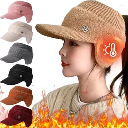 Ball Caps Autumn Winter Fashion Hats For Women Warm Knitted Fleece Hat Ladies With Earflaps Empty Top Baseball Cap Female