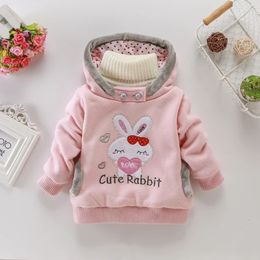 LZH Hoodie Warmth Outfit Warm Coats For children Winter Kids Rabbit Knitted High Collar Plush Top clothes Girls From 2 7 Years 231228