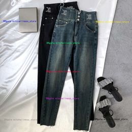 American Womens Jeans Style Rivet Buckle High Waisted Denim Trousers Leggings Women Fleece Winter New Elastic 9-point Pencil Pants