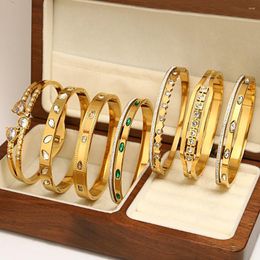 Bangle Greatera Mixed Shaped Inlaid Cubic Zirconia Charm Stainless Steel Bangles Bracelets For Women Gold Plated Wedding Party Jewelry