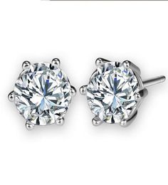 6prong Settings Clear Zircon 18K White Gold Filled Classic Style Women Mens Stud Earrings Simple Gift2252694