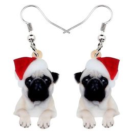 Dangle & Chandelier Acrylic Christmas Sweet Pug Dog Earrings Drop Cute Pets Gift Women Girl Teens Kid Festival Charms Decoration B231h