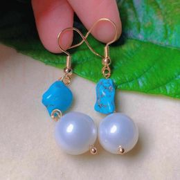 Dangle Earrings Natural White Round Fresh Water Pearl Blue Turquoise Gold Year Holiday Gifts Mother's Day Diy Thanksgiving Fashion