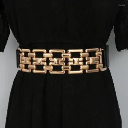 Belts Women's Runway Fashion Gold Buckle PU Leaher Elastic Cummerbunds Female Dress Corsets Waistband Decoration Wide Belt R1415