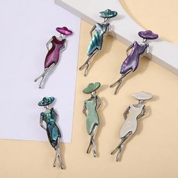 Brooches Natural Shell Carving Elegant Dancer Alloy Metal Base Mother Of Pearl Abalone Brooch Badge Suit Dress Pin Jewellery