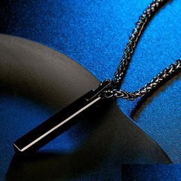 Pendant Necklaces Fashion Tungsten Steel Bar Pendant Necklace Black Blue Stainless Chain For Men Women Necklaces Fine Jewelr Dhgarden Dhn3F