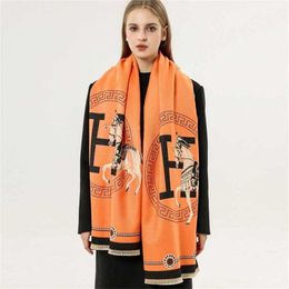 28% OFF scarf Scarf Women's Decoration Air Conditioner Shawl Autumn/Winter Cashmere Warm Letter Jacquard Versatile Short Beard Tassel Neck