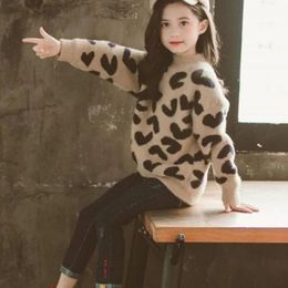 Girls Sweater Kids Coat Outwear Leopard Plus Velvet Thicken Warm Winter Autumn Tops Fleece Christmas Children's Clothing 231228