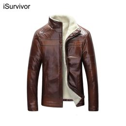 iSurvivor Men Winter Thick Fleece PU Leather Jackets Coats Hombre Male Casual Fashion Slim Fit Large Size Zip Jackets Men 231227