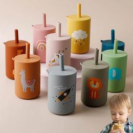 TYRY HU 1Pc Baby Feeding Straw Cup Cartoon Learning Food Grade Silicone Toddler Water Bottle Tableware BPA Free 231228