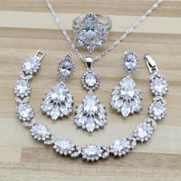 Necklace Earrings Set XUTAAYI Sterling Silver White Cubic Zirconia Pretty Necklace/Rings/Earrings/Bracelet For Women