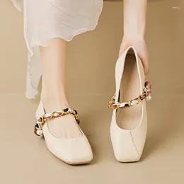 Dress Shoes 2024 Spring Designer Mary Jane Women Flats Soft Sole Fashion Riband Metal Chain Ladies Buckle Loafer Size 35-43