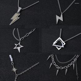 Pendant Necklaces WeSparking EMO Stainless Steel Necklace Geometric Lighting Star Awl Set Fashion Jewellery