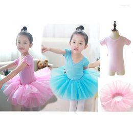 Stage Wear Pink Yellow Children Girls Kids Solid Multicolor Slim Ballet Gymnastics Jumpsuit Leotards Costume Tutu Dress Skirt