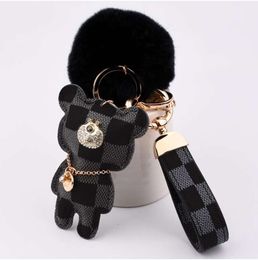 Keychains Lanyards Luxury Bear Hair Ball Design Car Keychain Favour Flower Bag Pendant Charm Keyring Holder for Men Gift Fashion PU Animal Key Chain Accessories